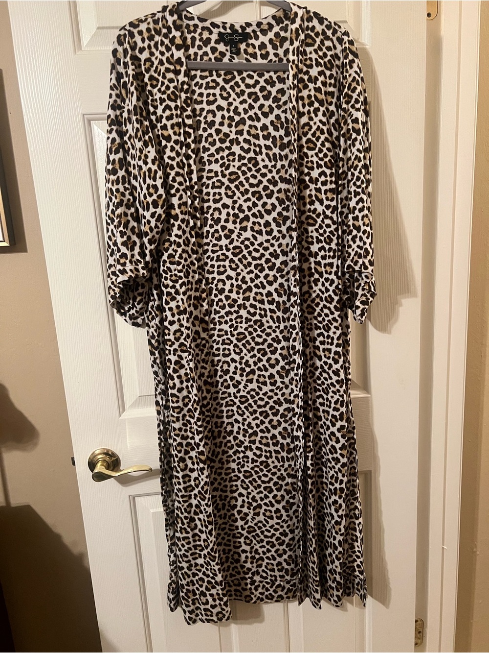 NWOT Jessica Simpson Leopard Print Summer Duster Cardigan w Side Slits Sz Small